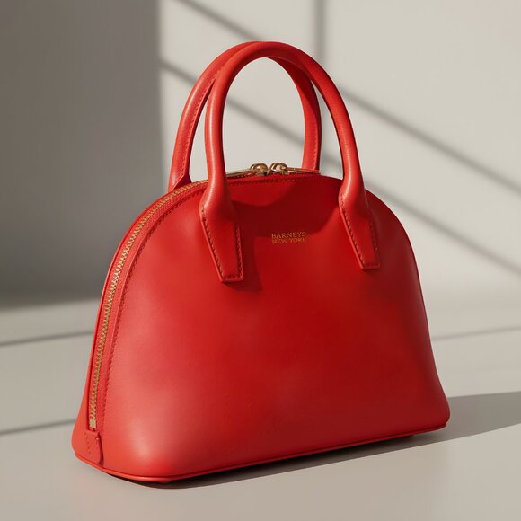 Barneys New York Small Leather Bowler Bag Scarlet Red (0233) - Picture 9 of 11